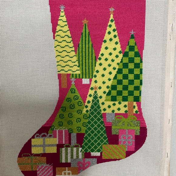 Needlepoint Oh Christmas Tree Pink  stocking On Canvas The Meredith collection - Picture 6 of 7